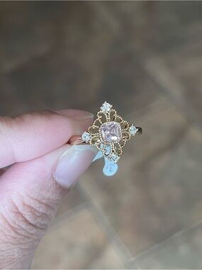 Delicate Pink Cubic Zirconia Filigree Ring